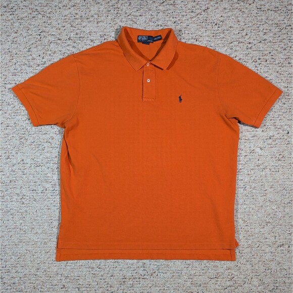 Polo Ralph Lauren Shirt Orange Navy Blue Pony Mens XXL 2-Button Short Sleeve - Picture 1 of 6
